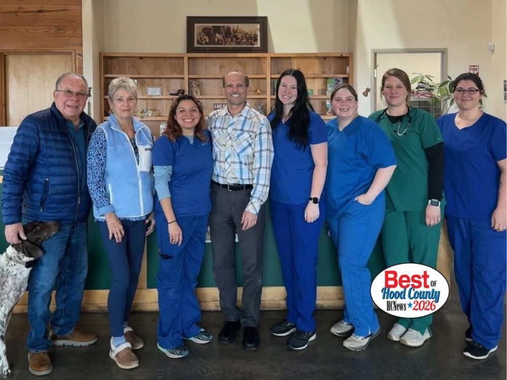 The All Creatures Animal Hospital team poses for the Best of Hood County award.